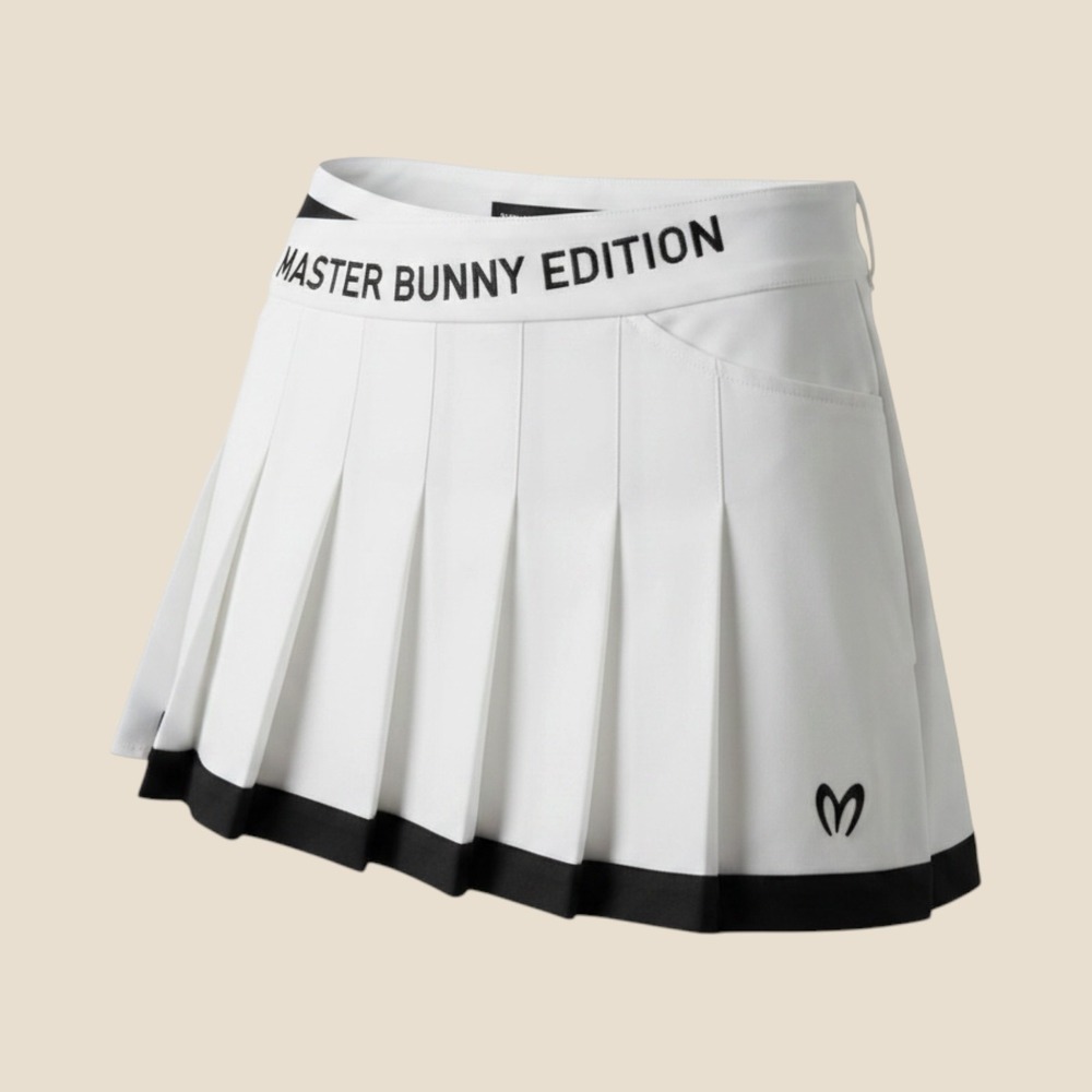 Master Bunny Edition Womens White Pleated Golf Skort Black Trim Sportswear Prepp